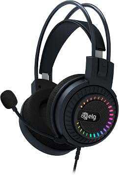 ELG Mizar USB Gaming Headset, PC/PS4/PS5, Virtual 7.1 Surround, 50mm Drivers, Omnidirectional Mic, Pop Filter, Braided Cable, RGB, Black