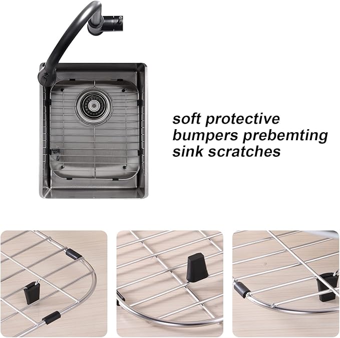 Kitchen Sink Grid 11-3/4" x 12-1/4"- Heavy Duty Kitchen Sink Protector with Built-in Strainer & Rear Drain, Non-Slip Rubber Feet & Scratch Resistant Bottom Guard