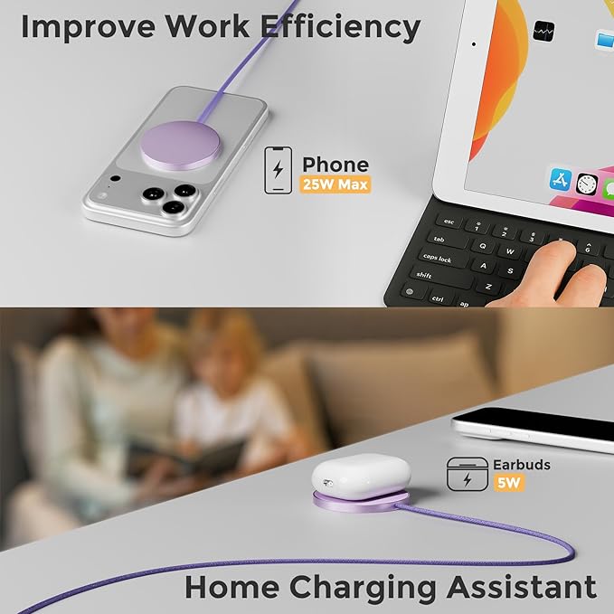25W Magnetic Wireless Charging Pad: Qi2.2 Qi2 Fast Charger for Google Pixel 10 iPhone 17 16 Pro Max 16e 15 14 13 12 AirPods & Samsung Galaxy Series Gift Ideal for Desk & Travel (Light Violet, 2Pack)