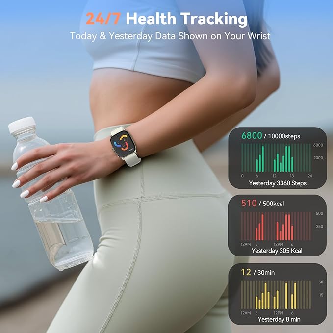 Pedometer Watch for Men Women Android & iPhone, 1.85" Retina Display with Answer/Make Calls, Smart Watch with Pedometer, Calories & Step Counter, Waterproof Heart Rate/Sleep/SpO2 Monitor