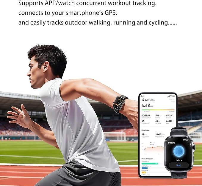 Smart Watch with Big Screen, Ultra HD 1.95" AMOLED Display (410×502 High Resolution) | 3ATM Waterproof | Heart Rate/Sleep Tracker | 130+ Sports/Fitness Modes, Bluetooth Calling, Smart Notifications