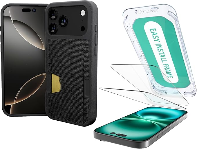 Smartish® iPhone 17 Pro Max Wallet Case + Screen Protector - [Slim + Protective] Phone Case Credit Card Holder + 2-Pack Tempered Glass Screen Protectors for Apple iPhone 17 Pro Max - Black Tie Affair