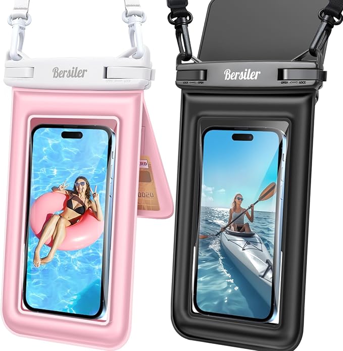 Floating Waterproof Phone Pouch - 2 Pack IPX8 Waterproof Phone Bag with Double Space, Waterproof Phone Case with Lanyard for iPhone 17 16 15 14 13 Pro Max Galaxy S24+ S23, Beach Cruise Ship Essentials