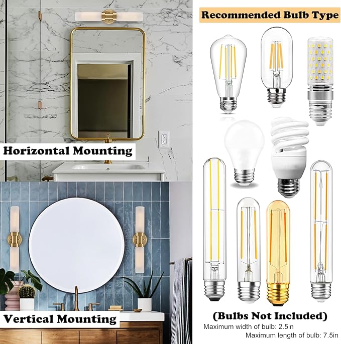 20-Inch Gold Bathroom Light Fixtures Wall Sconce with Frosted Glass Shade Modern 2-Light Cylinder Vanity Lights Brass Glass Sconces Wall Lighting for Living Room Bedroom