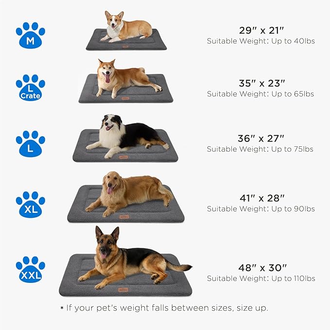 Reversible Dog Crate Pad Bed for Medium Dogs,Washable & Non-Slip Kennel Pet Mat, High Density Foam and Soft Fleece Cat Bed for Indoor & Outdoor Use, 35" x 23", Dark Gray