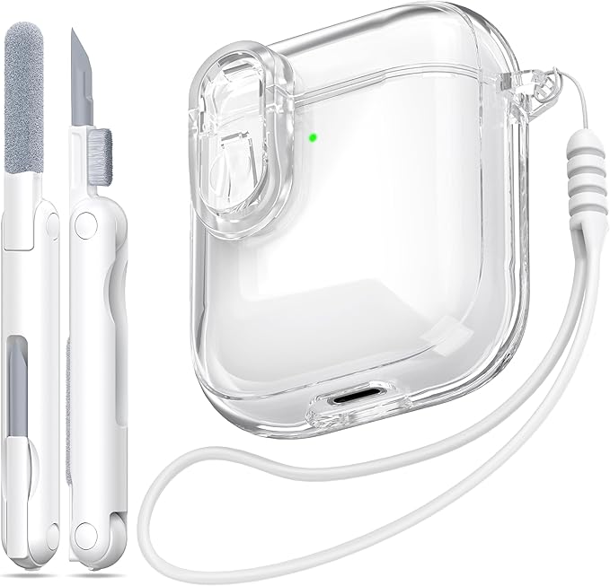 for Airpods 2nd Generation Case Cover with Secure Lock, Clear Soft TPU Transparent Military Grade Shockproof Protective Case with Cleaning Pen for Apple Airpods 2nd 2019, Clear White