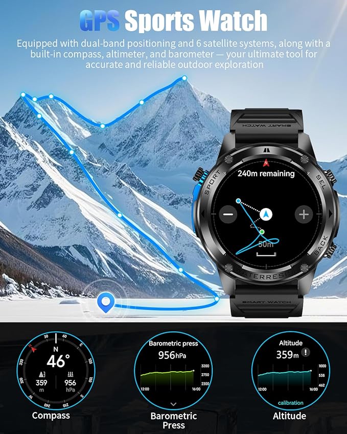 Military Smart Watch for Men with GPS, 5ATM Waterproof, 700mAh Long Battery, 1.43'' AMOLED Display, Health & Sleep Tracking, Bluetooth Calling, Compatible with Android/iPhone