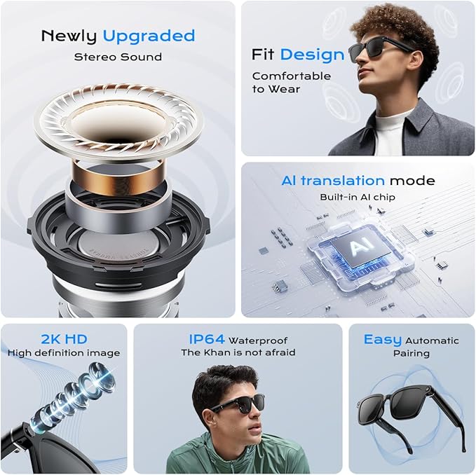 AI Smart Glasses,HD 1080P Camera Glasses with Video Recording & Photo Taking,140+ Language Real-Time Translation Glasses Perfect for Travel, Business