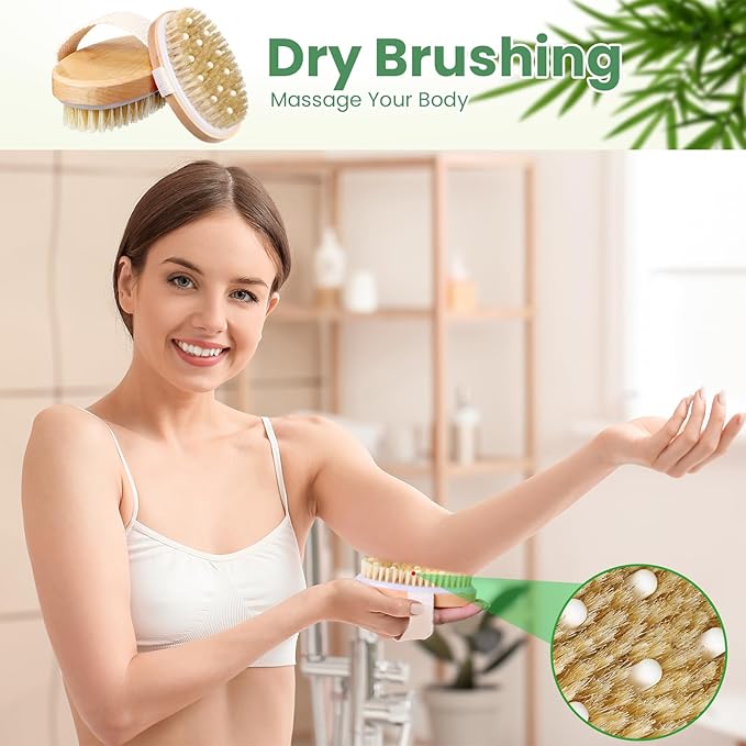 Gejoy 20 Pcs Dry Brushing Body Brush for Lymphatic Drainage Exfoliating Brush with Massage Nodule Dry Skin Body Scrubber Cellulite Shower Circulation Dead Exfoliator (4.92 x 2.56 Inches,Wood Color)