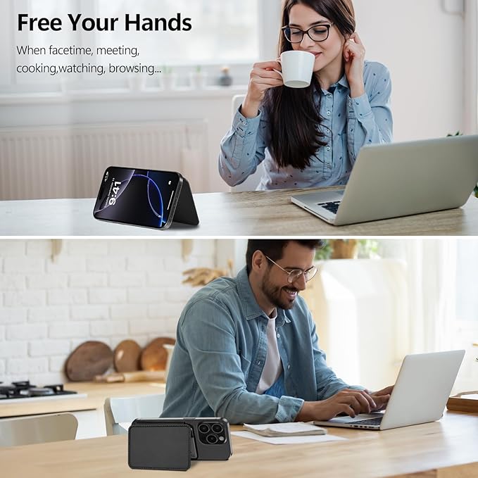 TopMade for Magsafe Wallet, Strongest Magnetic Card Holder for iPhone 17/16/15/14/13/12 Series, Slim Magnetic Phone Wallet, 4 Cards Holder, Vegan Leather, RFID Blocking, Open ID Window, Black