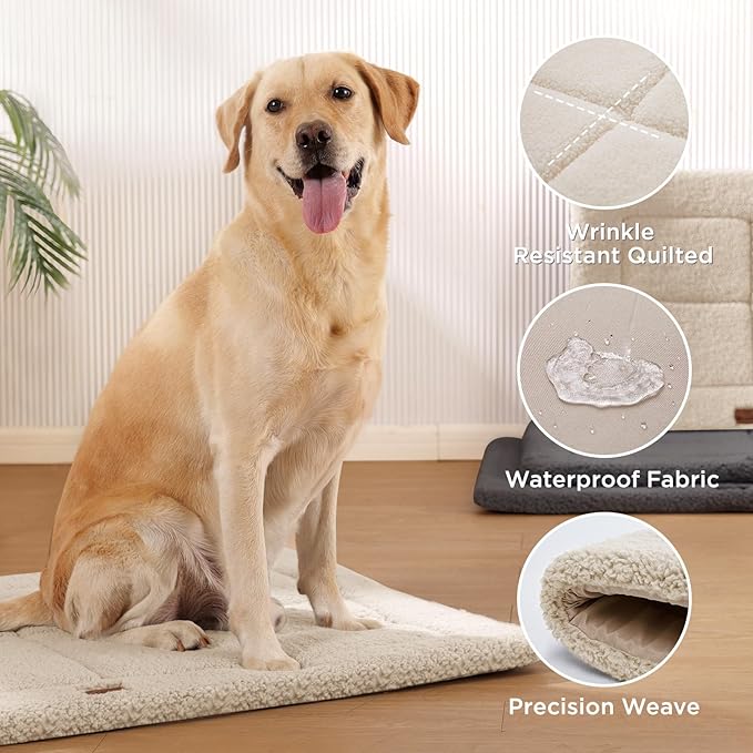 Reversible Dog Crate Pad Bed for Extra Large Dogs,Washable & Non-Slip Kennel Pet Mat, High Density Foam and Soft Fleece Cat Bed for Indoor & Outdoor Use, 48" x 30", Cream White