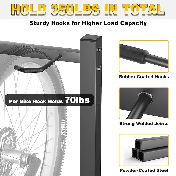 Ultrawall Freestanding Bike Rack, Vertical Bike Storage Stand for Garage, Indoor Bicycle Organizer, Holds Up to 5 Bikes