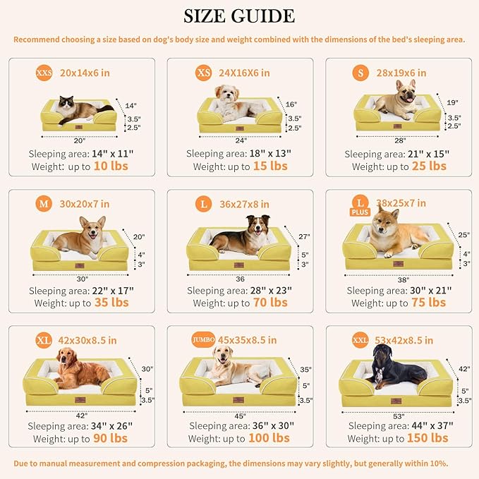 Comfort Expression Orthopedic Dog Bed for Small Dogs 24x16 Inch, Waterproof Egg Crate Foam Small Pet Bed with Removable Bolsters, Dog Couch with Washable Cover & Non-Slip Bottom, Spicy Mustard