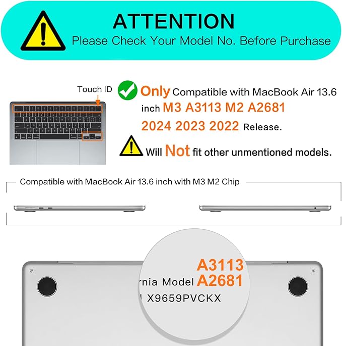 MOSISO Webcam Cover Slide 2 Pack&Compatible with MacBook Air 13 inch Case 2024 2023 2022 M3 A3113 M2 A2681, Protective Plastic Hard Shell Cover Compatible with MacBook Air 13.6 inch Case, Frost