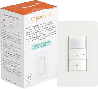 Amazon Basics Smart Motion Sensor Dimmer Switch, Single Pole, Works with Alexa Only, 2.4 GHz Wi-Fi, No Hub Required, Voice Control, Control from Anywhere, 1-Pack, White