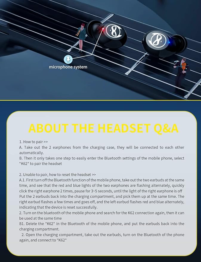 Wireless Earbuds Bluetooth, Wireless Earbuds for Kids Bluetooth 5.1 Waterproof in-Ear Headphones with Mic and Charging Case, Deep Bass Touch Control 36H Playtime Headset for School.