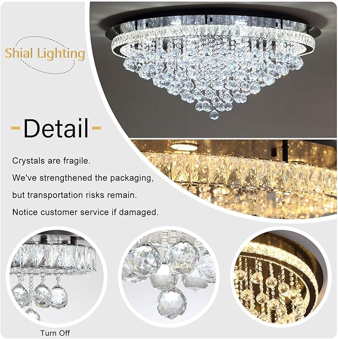 Dia 40" Modern Crystal Chandeliers for Living Room,Black Large Chandelier Flush Mount Chandeliers for Bedrooms Dining Room Dimmable 2700k 4500k 6000k