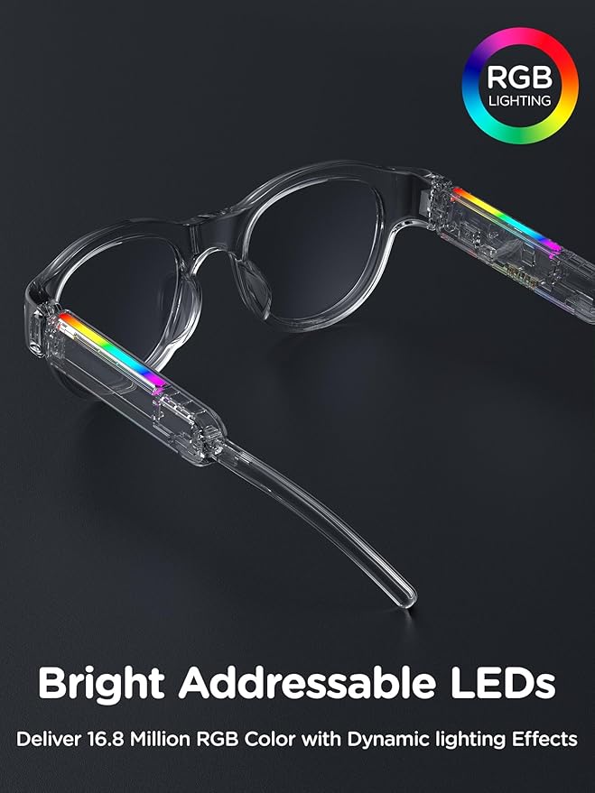 Kids Smart Glasses: UV400 Blue Light Glasses - Built-in Mic & Open Ear Bluetooth Speakers - 7-color RGB Light Strip - Voice & Touch Control - Works with iOS/Android for Kids 6-12 Gifts