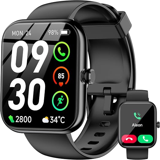 Smart Watch with Alexa Built-in, 1.83" HD Touchscreen Fitness Tracker, Bluetooth Notifications, IP68 Waterproof, 120+ Sport Modes, 24/7 Heart Rate & Sleep Monitor for iPhone Android iOS (Black)