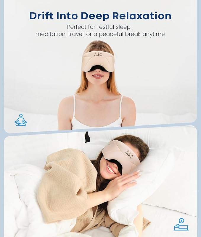 MUSICOZY Bluetooth 5.4 Sleep Headphones Bundle, Zipper Washable Eye Mask with HD Stereo Speakers Bluetooth Sleep Mask, 14H Playtime Wireless Music Headphones for Side Sleepers, Travel, Relaxation