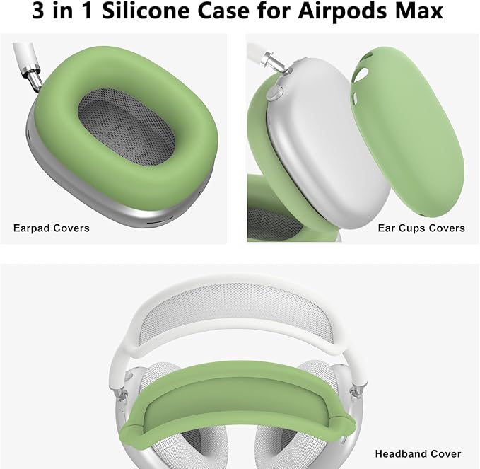 Silicone Case Cover for AirPods Max, Ear Pad Case Cover/Ear Cups Cover/Headband Cover for AirPods Max Headphones, Accessories Soft Silicone Protector for Apple AirPods Max New USB-C (2024) (Green)