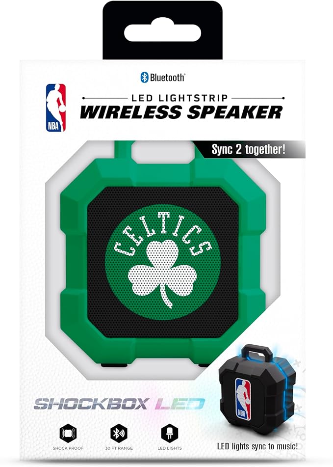 SOAR NBA Shockbox LED Wireless Bluetooth Speaker - Water Resistant IPX4, 5.0 Bluetooth with Over 5 Hours of Play Time - Small Portable Speaker - Officially Licensed NBA, Perfect Home & Outdoor Speaker