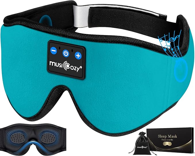MUSICOZY Sleep Headphones 3D Bluetooth Sleep Mask, Wireless Sleeping Headphones Music Earbuds Eye Mask for Side Sleepers Men Women Ultra Thin Speakers Cool Gadgets, Pack of 2
