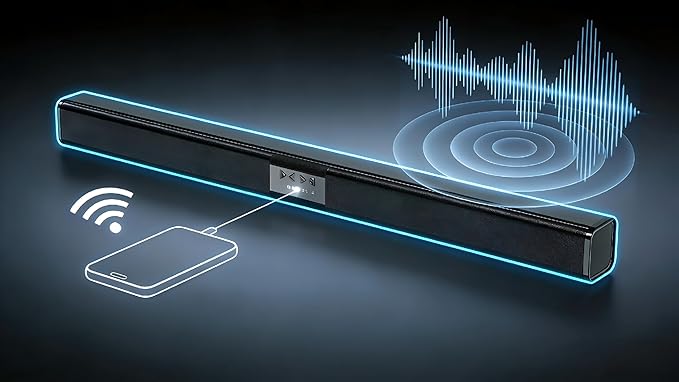 Sound Bar for TV, 35 Inch Bluetooth Soundbar Speakers, Surround Sound System with Bluetooth AUX Connection for PC Gaming or Projectors