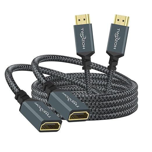 Twozoh HDMI Extension Cable 3.3FT 2 Pack, 4K HDMI Extender Male to Female Cord, Nylon Braided HDMI 2.0 Cable Adapter Support 4K@60Hz 3D HDR