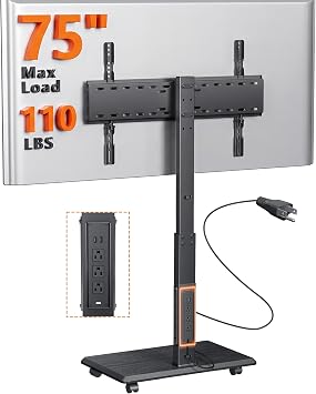 Rolling TV Stand with Power Outlet for 32-75 Inch TVs, 110 lbs Capacity