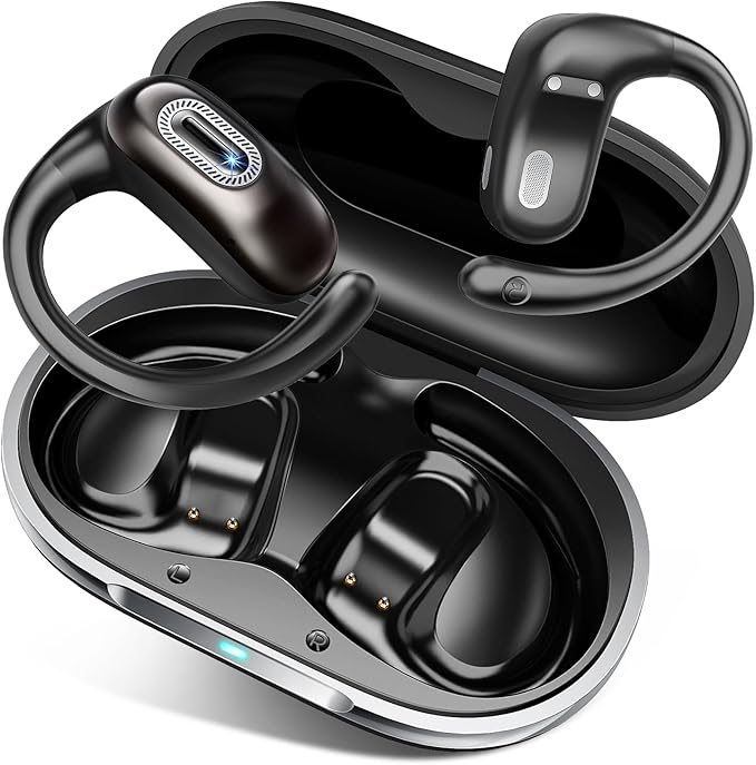 Open Ear Headphones, Bluetooth 5.4 Earbuds, 50H, Air Conduction Ear Buds, HD Stereo Bass Over Ear Earphones with Earhooks, Ultra-Comfort Secure Fit, IPX7 Waterproof Headset for Working Sports