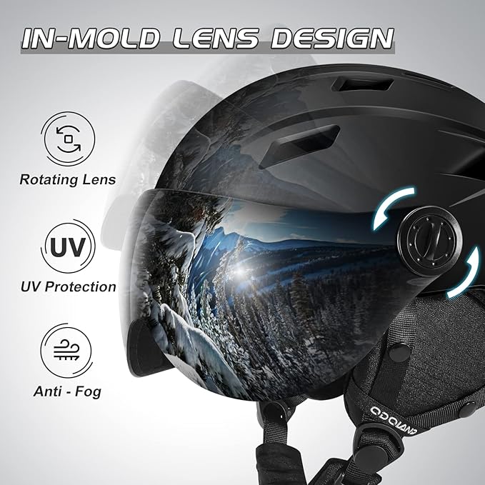 Odoland Ski Helmet with 2-in-1 Visor Goggles, Light Weight Snowboard Helmet for Men Women, Snow Sport Helmets for Skiing, Skating, Snowboarding