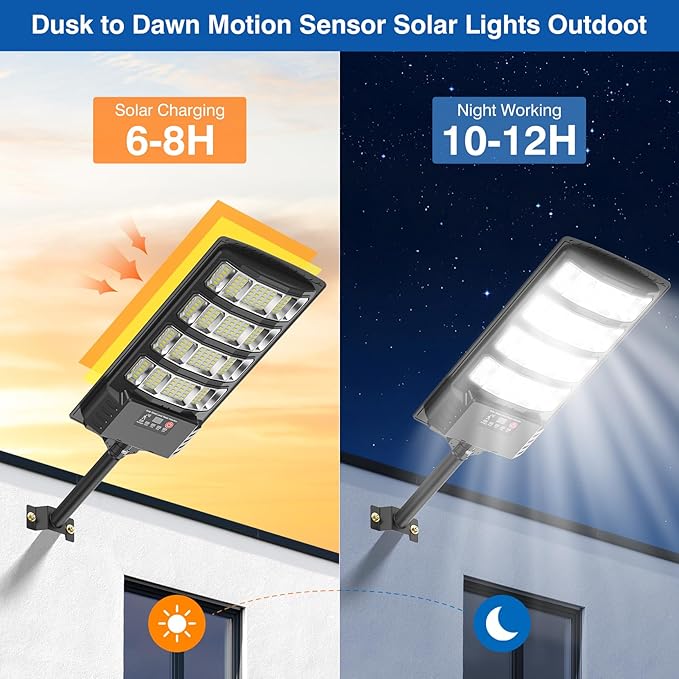 Solar Street Lights Outdoor Waterproof , 52000LM 320° Angle Flood light,5730 LED Solar Parking Light with Motion Sensor and Remote Control for Outdoor, Streets, Courtyards,Parking Garages,-4Pack