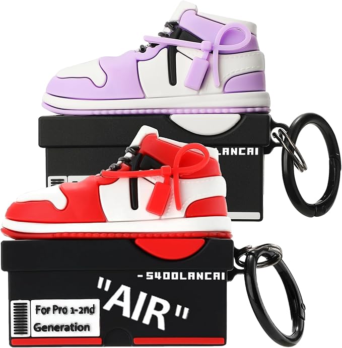 for Apple AirPods Pro 2nd Generation Case,Cute Cartoon Shoe Box Soft Silicone Protective Cases for AirPods Pro 2 Case with Keychain for Women Men, A-Red+Purple,2Pack