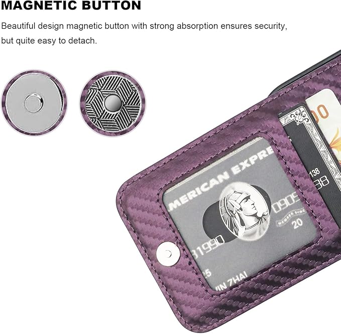 KIHUWEY Compatible with iPhone 15 Case Wallet with Credit Card Holder, Flip Premium Leather Magnetic Clasp Kickstand Heavy Duty Protective Cover for iPhone 15 6.1 Inch (Carbon Purple)
