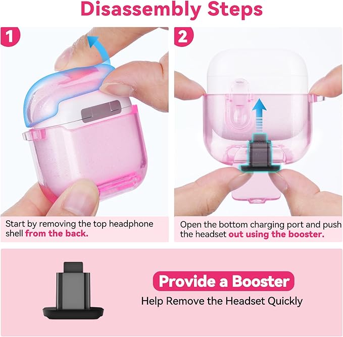 Clear Case for AirPods 4 Case Cover with Safety Lock,Soft TPU Cover with Phone Stand & Cleaning Kit,Cute Bling Keychain for Women Girls-Glitter Pink