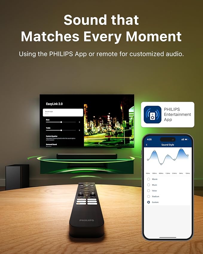 Philips B5309 2.1 Channel Soundbar with Wireless Subwoofer - Bluetooth, HDMI ARC, DTS Virtual:X, 240W Max Power, Dark Grey