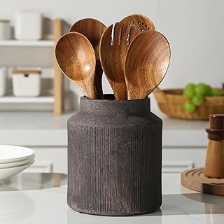 Farmhouse Ceramic Farmhouse Kitchen Utensil Holder for Countertop, Rustic Cooking Utensil Holder Crock Fit for Kitchen Counter. 6.1 x 6.1 x 7 IN - Image 1