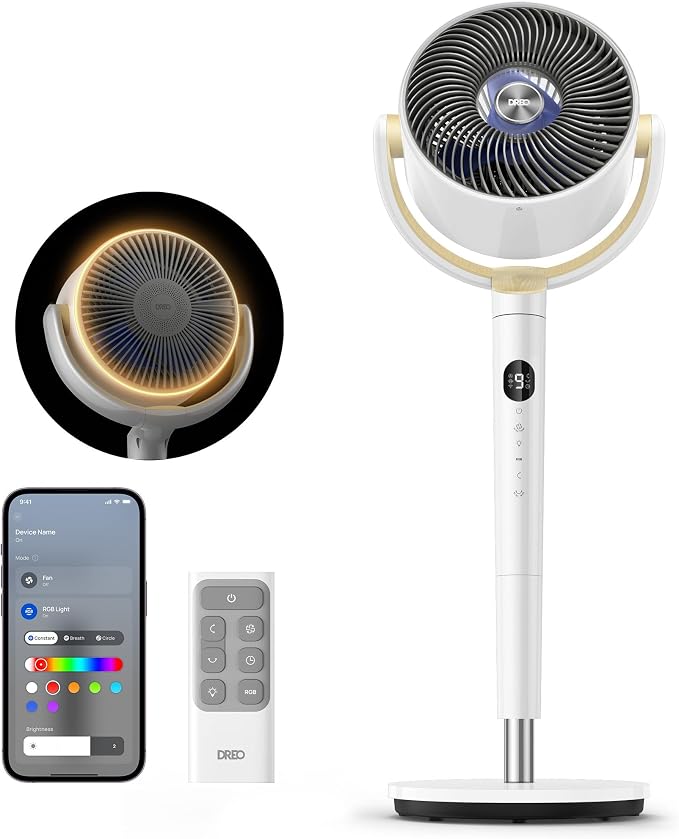 DREO Smart Pedestal Fan for Bedroom, 120°+120° Omni-Directional Oscillating