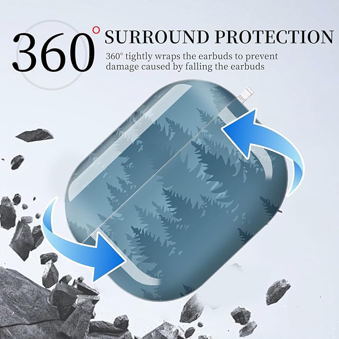 for AirPods Pro 3 Case, Compatible with AirPods Pro 3rd Generation Case (2025), Shockproof Protective Cover with Golden Carabine (Misty Forest Aesthetic Blue)