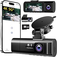 4K Dash Cam Front and Rear Inside,3.16" IPS,3 Channel Dash Cam for Car with 5G WiFi,Free 64GB Card,170° Wide Angle,Loop Recording,G-Sensor,WDR,Night Vision,Time-Lapse,24H Parking Monitor - Image 1