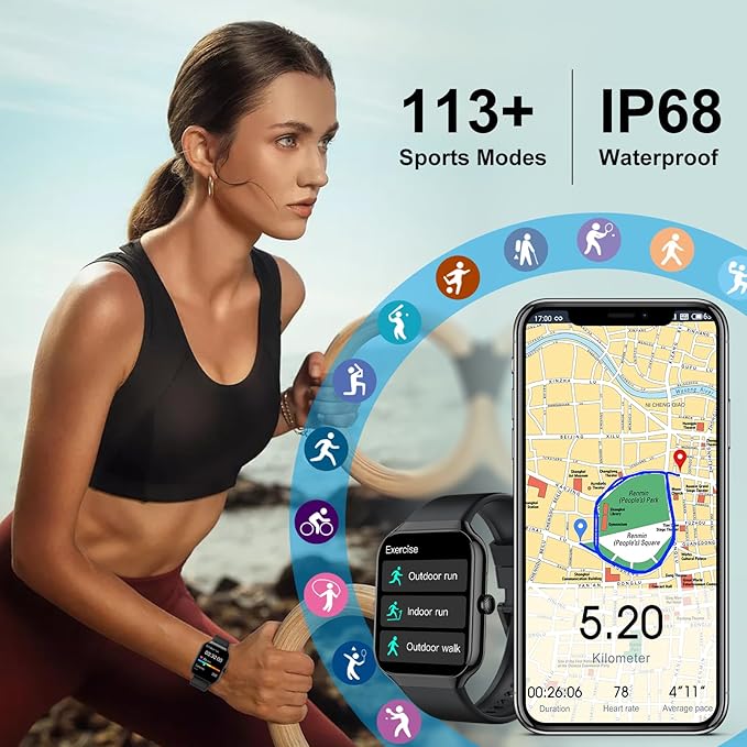 Smart Watch, 1.96" HD Smartwatch for Men Women (Answer/Make Call), 2026 Fitness Activity with Heart Rate/Sleep Monitor/Pedometer, IP68 Waterproof, 113+ Sport Modes Running Watch for Android iOS