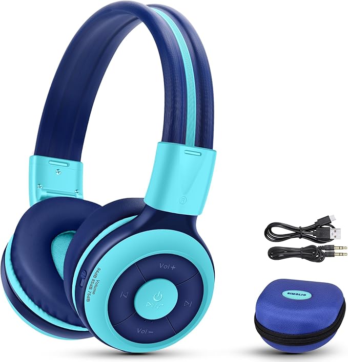 SIMOLIO Kids Bluetooth Headphones with Microphone and 75dB,85dB,94dB Volume Limit, Foldable Lightweight & Adjustable, Wireless Headphones for Kids Boys Girls Children Tablet iPad Blue