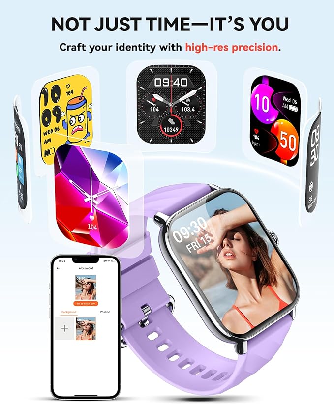 Smart Watches Fitness Tracker for Women Men with Step Counter, Sleep Calorie Monitor, Pedometer, IP68 Waterproof, Smartwatch with 120+ Sports for iPhone Android (Purple)
