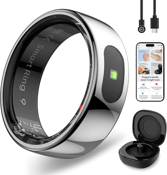 Smart Ring with Instant Notification Alerts & Gesture Control - Sleep Tracker Ring, Fitness Ring for Steps & Heart Rate, IP68 Waterproof (Silver, 9)