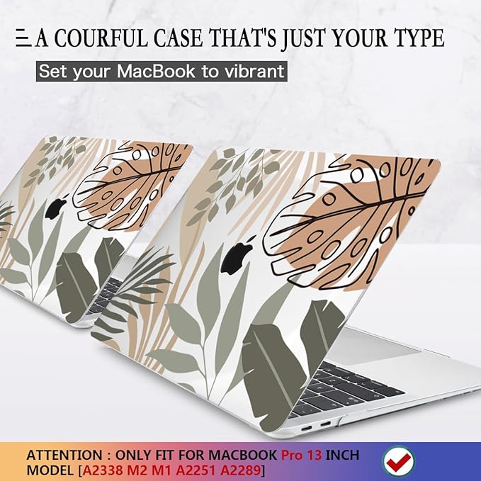 CISSOOK Compatible with MacBook Pro 13 inch Case M2 2025-2020 A2338 M1&M2 A2251 A2289, Plastic Hard Shell with Keyboard Cover &Screen Protector for MacBook Pro 13 Touch Bar, Tropical Leaf