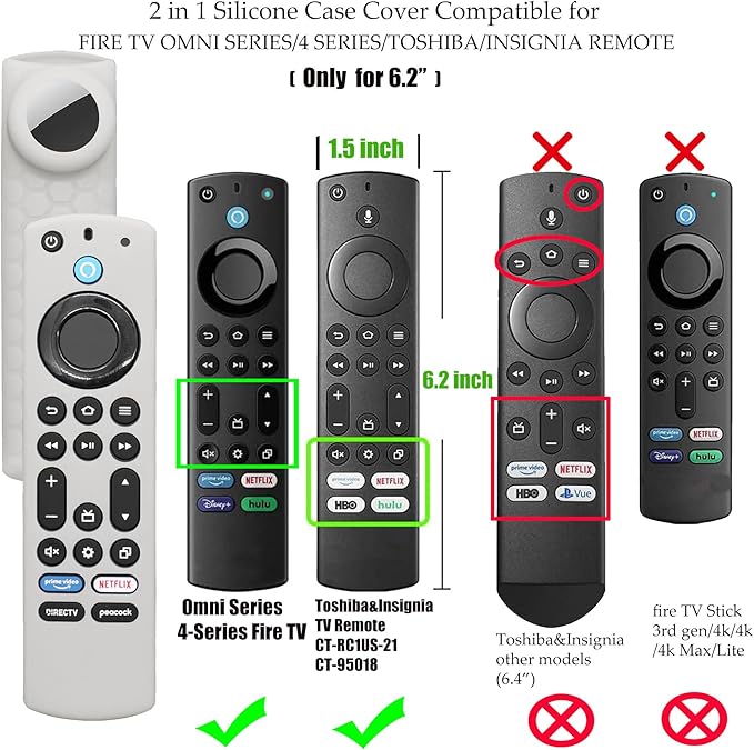 [2 Pack] CT-RC1US-21 Remote Cover with Hole for Airtag and Tile Sticker,Silicone Case for CT-95018 Alexa Voice Remote Control with Holder for Finder,2 in 1 Tracker Case for Remote(Grey+Black)