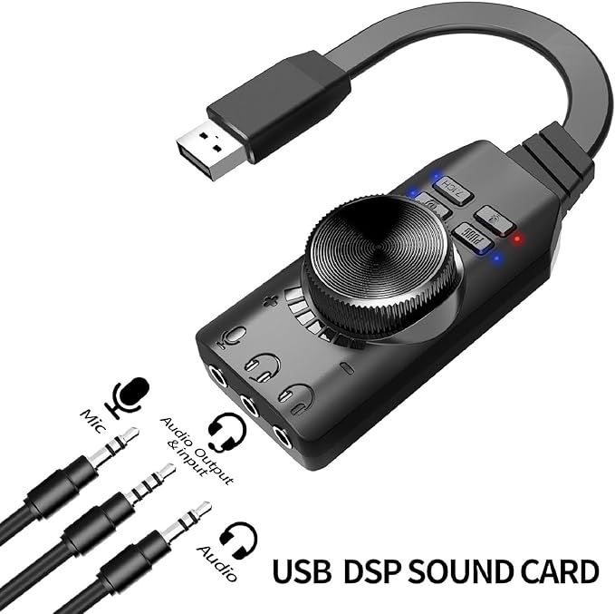 USB Sound Card with 7.1 Surround | Plug & Play for Gaming Headset, Microphone Mute Key, Compatible with Android, Switch