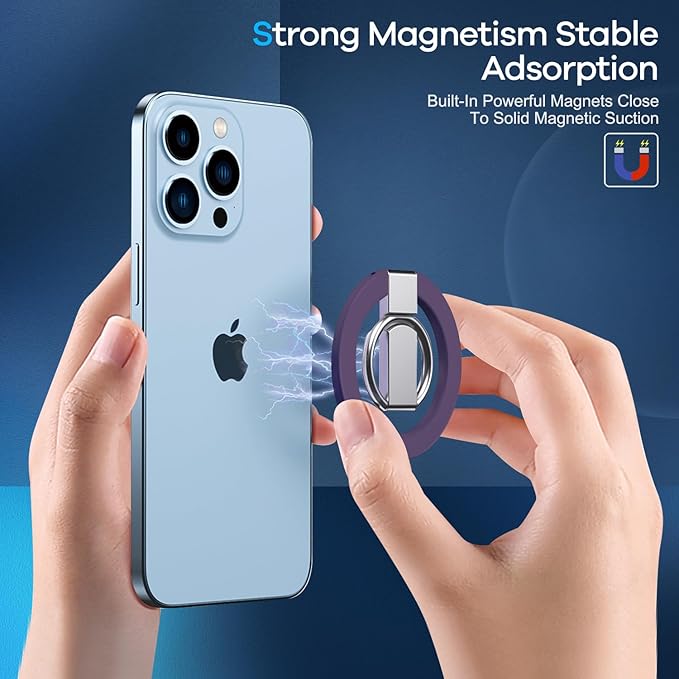 Magnetic Phone Ring Holder for MagSafe, Magnet Finger Ring Grip Stand Holder, Compatible with iPhone, and Smartphones, MagSafe Accessories-Purple