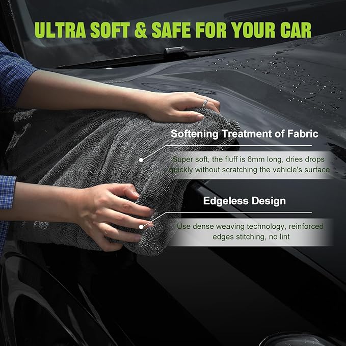 TTRCB 2 Pack 1300 GSM Car Drying Towel, Microfiber Towels for Cars - 36" x 24" & 16" x 16", Ultra-Absorbent, Streak Free, Premium Double Twisted-Loop Microfiber Cleaning Cloth with Car Wash Mitt